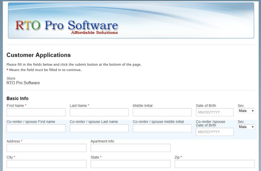 RTO Pro applications portal screenshot